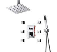 GSZCCZS Sistema de Ducha de Lluvia Oculta, grifos de Ducha de baño Lluvia con 6 Piezas giran Masaje de Ducha de Jet Grifo de Techo de 10 "Cabezal de Ducha de 10" con Ducha de Mano y Manguera de