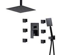 GSZCCZS Sistema de Ducha de Lluvia Oculta, grifos de Ducha de baño Lluvia con 6 Piezas giran Masaje de Ducha de Jet Grifo de Techo de 10 "Cabezal de Ducha de 10" con Ducha de Mano y Manguera de
