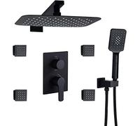 GSZCCZS Sistema de Ducha Sistema de Ducha Ducha de Ducha Negro Juego de Grifo de Ducha Negro 12 * 8 Pulgadas Combo de Ducha de Lluvia Combo de bañera montada en la Pared y Ribete de Ducha con 3 Modos