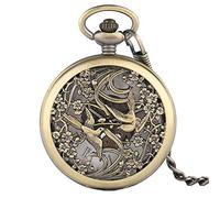 GSZCCZS Tallado Esqueleto automático mecánico de Bolsillo Cadena de Reloj Steampunk Cobre Hombres para Mujeres Relojes de Bronce de Lujo Regalo