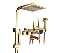 GSZCCZS Termostático con Pantalla Digital Dicamera de Lluvia Dorada Combo Combo Combo de Ducha de baño montada en la Pared Juego de Grifo de Ducha con Ducha, Ducha a Mano, bañera, Spray Bidet