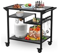 GT GETCO TECH 20" x 32" Mesa de barbacoa móvil de tres niveles, mesa de barbacoa multifuncional para exteriores, carrito de barbacoa con ruedas