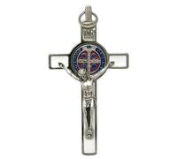 GTBITALY 10.001.11 Cruz de San Benito MS Tamaño Deluxe 8 cm Medalla blanca con inri esmaltado en mano, oro para exorcismo exorcista