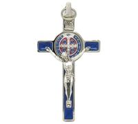 GTBITALY 10.001.11 MS Cruz de San Benito Deluxe tamaño 8 cm azul medalla inri esmaltado a mano plata exorcismo exorcista, Plata
