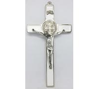 GTBITALY 10.004.11 - Cruz de San Benito ecológica, de plata esmaltada a mano, color blanco, para sacerdote, exorcista, exorcismo, monja, iglesia, 20 cm