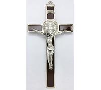 GTBITALY 10.004.11 - Cruz de San Benito ecológica, de plata esmaltada a mano, marrón, para sacerdote, exorcista, exorcismo, monja, iglesia, 20 cm