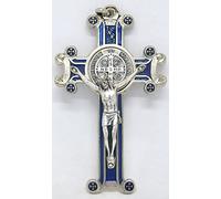 GTBITALY 10.601.11 - Cruz de San Benito con fantasía, esmaltada a mano, de plata, tamaño: 8 cm, esmalte azul