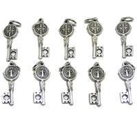 GTBITALY 60.424.30 001 Llaves de San Benito de plata de 2,5 cm con anillo exorcista y exorcismo, lote de 10 unidades para pulseras