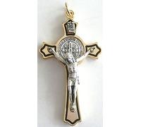 GTBItaly - Crucifijo con medalla del exorcista San Benito, dorado y perfilado con esmalte negro, 8 cm