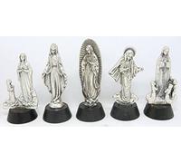 Gtbitaly - Jugo de 5 Figuras de Plata con Base de Madera - Virgen Milagrosa - Nuestra Señora de Guadalupe, Medjugorje, Fátima y Lourdes