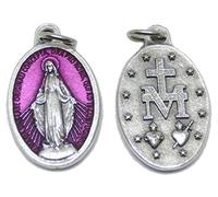 GTBITALY Medalla Madre María Milagrosa con logotipo original de oración en latín con anillo de plata, tamaño de 2,5 cm, 25 mm, esmalte morado 60.973.31 002LOGVI