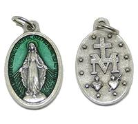 GTBITALY Medalla María Madre Milagrosa con logotipo original de oración en latín con anillo de plata, tamaño de 2,5 cm, 25 mm, esmalte verde azulado, 60.973.31 002LOGVE