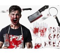 GTCIXEQ Disfraz Halloween Adulto Hombre Mujer Set Completo, Delantal Estampado con Motivo, Diadema Decorativa, Tatuajes Halloween, Accesorios Cosplay para Fiestas de Halloween Carnaval