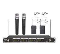 GTD Audio g-380hl sistema de micrófono inalámbrico VHF con 2 de mano y 2 auriculares con micrófono, LAVALIER micrófonos (solapa)