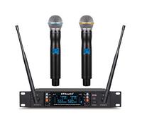 GTD Audio - Micrófono inalámbrico UHF de 2 x 100 canales ajustables, rango de hasta 400 pies, sistema de karaoke DJ con micrófonos de metal (2 micrófonos de mano)