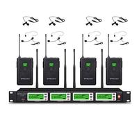 GTDaudio 4 x 800 canales ajustables UHF Diversity inalámbrico Lavalier/Solapa/Auriculares/Sistema de micrófono de 400 pies (4 paquetes de cuerpo)