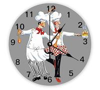 GTDEALS Reloj de pared con texto en inglés "No Ticking" con dos chefs, divertidos relojes redondos de madera para dormitorio, sala de estar, hogar, oficina, escuela, decoración de pared, 25 x 25 cm