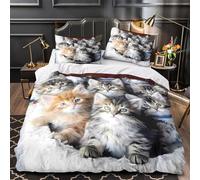 GTDKSUEVG 3 Piezas Microfibra Cute Kitten Cluster Funda Edredon Impresión 3D Cremallera Oculta Fundas Almohada Antibacteriana Soft Fluffy Baby Cats Funda Edredon for Ancianos Super King（260x220cm）