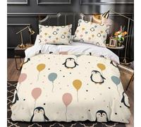 GTDKSUEVG 3 Piezas Microfibra de poliéster Penguin with Balloon Funda de Edredón Cremallera Oculta Fundas Almohada Antibacteriana Coon Kids Juego Fundas Edredón for niños y niñas Single（140x200cm）