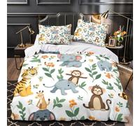 GTDKSUEVG 3 Piezas Microfibra Impresión 3D Cute Jungle Animals Juego Fundas Edredón Diseño 3D Fundas Almohada Antialérgica Coon Baby Safari Funda de Edredón for Adolescentes Double（200x200cm）