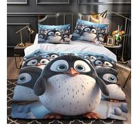GTDKSUEVG 3 Piezas Microfibra Impresión 3D Cute Penguin Coon Juego Fundas Edredón Diseño 3D Funda Almohada Suave Animated Baby Penguin Funda de Edredón for Familia Super King（260x220cm）