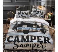 GTDKSUEVG 3 Piezas Microfibra Retro Camper RV Funda Edredon Impresión 3D Cremallera Oculta Fundas Almohada Transpirable Woodland Adventure Juego Fundas para Adolescentes Super King(260x220)