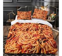 GTDKSUEVG 3 Piezas Microfibra Spaghetti with Meat Funda Edredon Impresión 3D Cremallera Oculta Fundas Almohada Antibacteriana Italian Cuisine Funda Edredon for Ancianos Double（200x200cm）