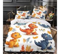 GTDKSUEVG 3 Piezas Microfibra Suave Cute Dinosaur Kids Juego Fundas Edredón Estampado 3D Fundas Almohada Transpirable Coon Baby Dino Funda de Edredón for niña Super King（260x220cm）