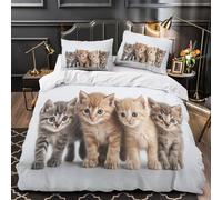 GTDKSUEVG 3 Piezas Microfibra Suave Cute Kittens Juego Fundas Edredón Estampado 3D Funda Almohada Suave Baby Animals Funda de Edredón for niños y niñas Single（140x200cm）