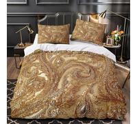 GTDKSUEVG 3 Piezas Microfibra Suave Golden Embroidery Juego Fundas Edredón Estampado 3D Fundas Almohada Lavables Luxury Ornate Funda de Edredón Cremallera for Ancianos Double（200x200cm）