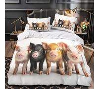 GTDKSUEVG 3 Piezas Microfibra Suave Piglets Standing Funda de Edredón Estampado 3D Fundas Almohada Antialérgica Cute Baby Pigs Funda de Edredón for jóvenes Super King（260x220cm）
