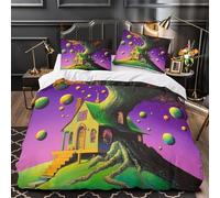 GTDKSUEVG casa de fantasía 3D Impresión Funda de edredón 3pz Microfibra Cremallera Oculta sueño Surrealista Edredón Funda 2 Fundas Antimanchas Chicos Niños Single (135x200cm)