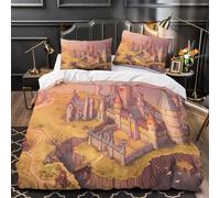 GTDKSUEVG Castillo de fantasía 3D Impresión Funda de edredón 3pz Microfibra antidesvanecimiento Arquitectura Medieval Edredón Funda 2 Fundas Cremallera Oculta Familia Invitados King（220x240cm）