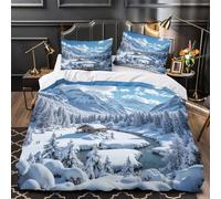 GTDKSUEVG Escena de montaña Nevada 3D Impresión Edredón Funda 3pz Microfibra Antimanchas Paisaje Invernal Funda de edredón 2 Fundas Cremallera Oculta Chicas Niños King（220x240cm）
