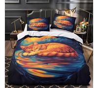 GTDKSUEVG Gato durmiendo 3D Impresión Edredón Funda 3pz Microfibra Cremallera Oculta Surrealista de ensueño Funda de edredón 2 Fundas Lavable a máquina Chicos Niños Single（140x200cm）