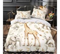 GTDKSUEVG Juego 3 Piezas Microfibra Baby Safari Animals Funda Edredon Impresión 3D Cremallera Oculta Fundas Almohada Antibacteriana Watercolor Jungle Funda Edredon for Adultos Single（140x200cm）