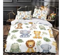 GTDKSUEVG Juego 3 Piezas Microfibra de poliéster Baby Animals Funda Edredon Estampado 3D Funda Almohada Suave Watercolor Jungle Theme Funda Edredon for jóvenes Single（140x200cm）