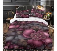 GTDKSUEVG Juego 3 Piezas Microfibra Deep Purple Blooms Funda de Edredón Impresión 3D Funda Almohada Suave Botanical Floral Funda Edredon Cremallera for Familia Single（140x200cm）