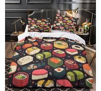GTDKSUEVG Juego 3 Piezas Microfibra Impresión 3D Sushi Assortment Juego Fundas Edredón Diseño 3D Funda Almohada Suave Japanese Cuisine Funda Edredon for Ancianos Single（140x200cm）