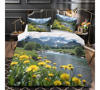 GTDKSUEVG Juego 3 Piezas Microfibra Montaña Río Fuego Fundas Edredón Impresión 3D Fundas Almohada Transpirable Naturaleza Juego Fundas Edredón for niña Super King（260x220cm）