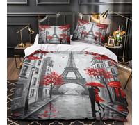 GTDKSUEVG Juego 3 Piezas Microfibra Paris Romance Fuego Fundas Edredón Impresión 3D Fundas Almohada Transpirable Black White Juego Fundas Edredón for Familia Single（140x200cm）