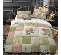 GTDKSUEVG Juego 3 Piezas Microfibra Roses Embroidery Fuego Fundas Edredón Impresión 3D Fundas Almohada Transpirable Vintage Patchwork Juego Fundas Edredón for niña Single（135x200cm）