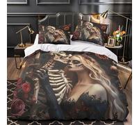 GTDKSUEVG Juego 3 Piezas Microfibra Skeleton Romance Fuego Fundas Edredón Cremallera Oculta Funda Almohada Suave Gothic Romantic Juego Fundas Edredón for Familia Double（200x200cm）