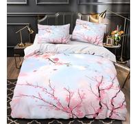 GTDKSUEVG Juego 3 Piezas Microfibra Suave Cherry Blossoms Funda de Edredón Estampado 3D Fundas Almohada Antialérgica Spring Floral Funda Edredon for Adultos Super King（260x220cm）