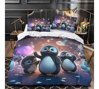 GTDKSUEVG Juego 3 Piezas Microfibra Suave Penguin Kids Funda de Edredón Impresión 3D Fundas Almohada Suave Coon Festive Animation Funda de Edredón for Familia King（220x240cm）