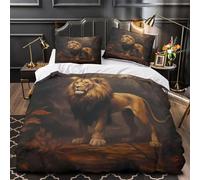 GTDKSUEVG León de pie 3D Impresión Funda de edredón 3pz Microfibra antidesvanecimiento Animal Salvaje Edredón Funda 2 Fundas Transpirable Decoración habitación Adultos Double（200x200cm）