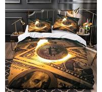 GTDKSUEVG Quema de Monedas de Bitcoin 3D Impresión Edredón Funda 3pz Microfibra Transpirable Concepto de Moneda Digital Funda de edredón 2 Fundas Cremallera Adultos Familia Super King（260x220cm）