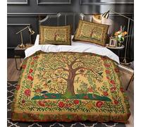 GTDKSUEVG Tres Piezas Microfibra Árbol of Life Funda Edredon Impresión 3D Fundas Almohada Antibacteriana Botánico Embroidery Funda de Edredón for Familia Single（140x200cm）