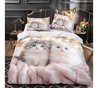 GTDKSUEVG Tres Piezas Microfibra de poliéster Cute Kittens Funda Edredon Diseño 3D Funda Almohada Suave Furry Baby Pets Juego Fundas Edredón for Familia Super King（260x220cm）