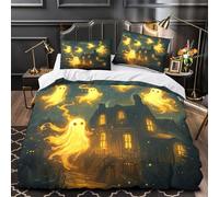 GTDKSUEVG Tres Piezas Microfibra Ghostly Figures Funda Edredon Impresión 3D Cremallera Funda Almohada Antialérgica Halloween Spooky Juego Fundas Edredón for niña Single（140x200cm）